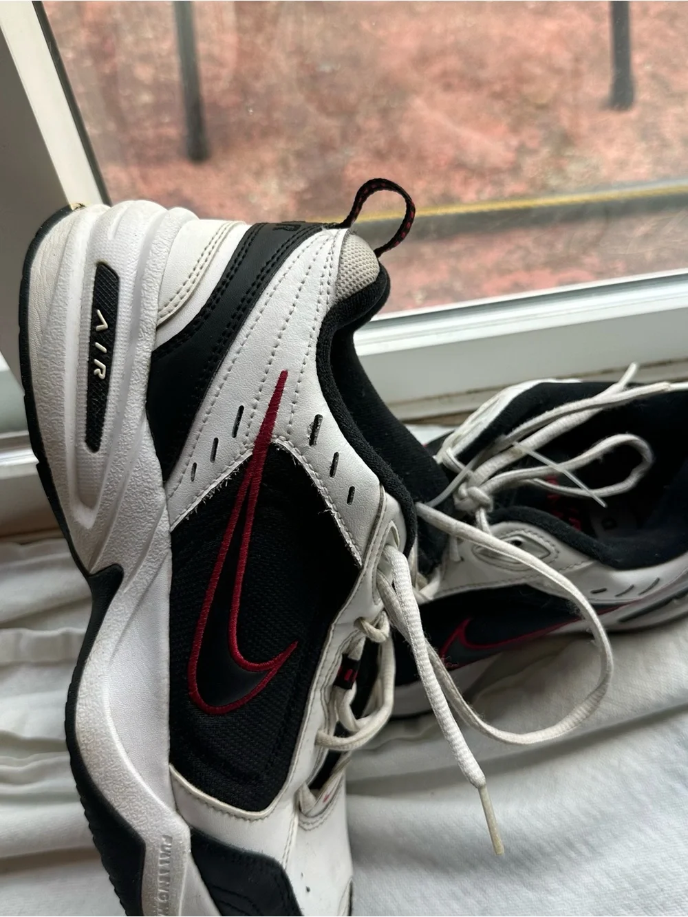 Nike Men’s White Black Sneakers with Red Swoosh